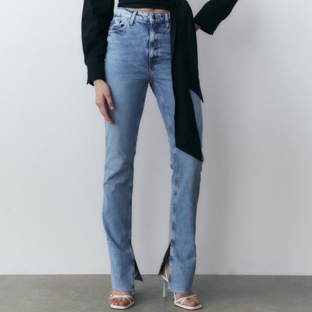Zara straight leg jeans with split ankle hem